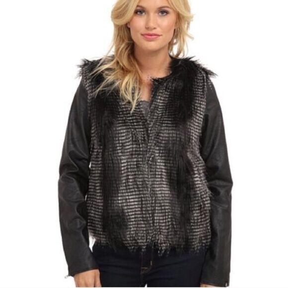 Volcom Black Fur Leather Jacket - Medium - Picture 2 of 8